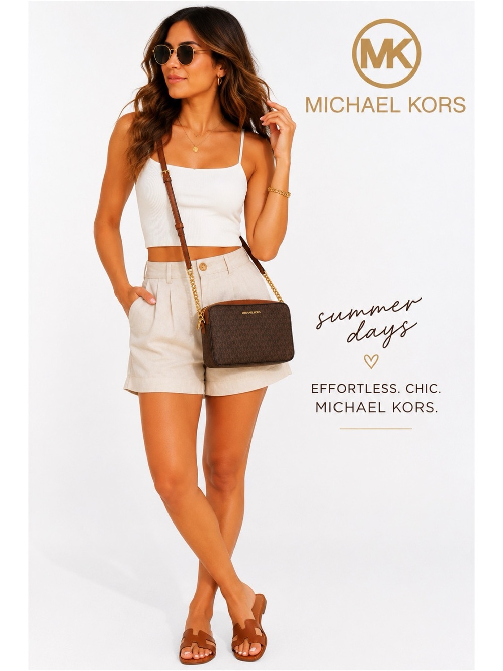 MICHAEL KORS Brown Logo Print Crossbody Bag